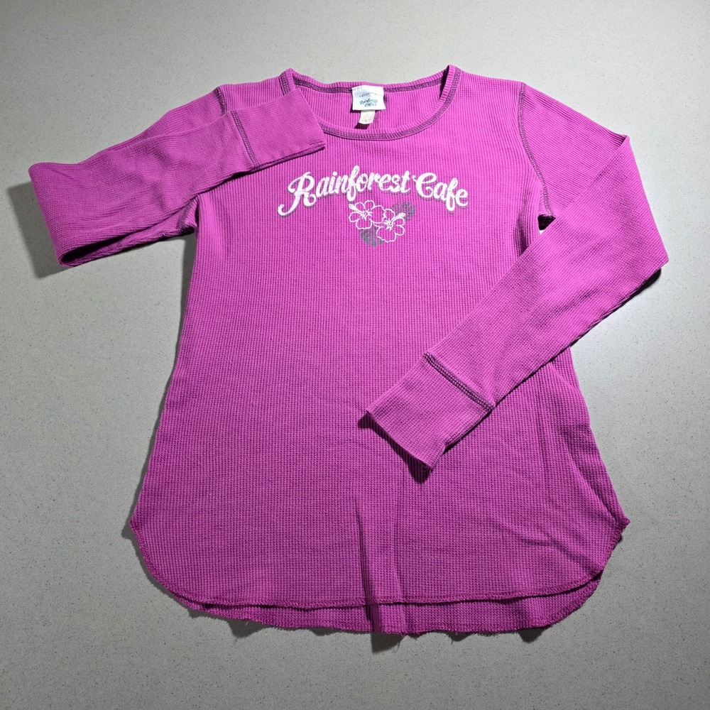 Rainforest Cafe Magenta Pink Waffle Knit Thermal Long Sleeve Shirt Womens Small